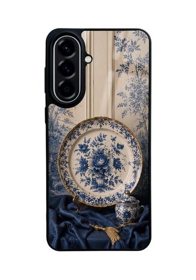 Samsung Uyumlu  A57 Blue Porcelain Luxury Tasarımlı Glossy Telefon Kılıfı Beyaz