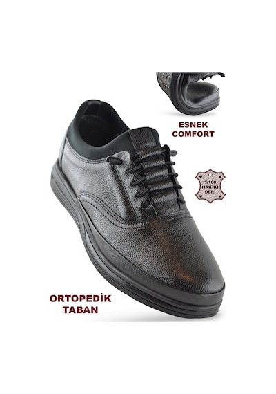 Ispartalılar 340 Tam Ortopedik Taban Hakiki Deri Erkek Ayakkabı Kauçuk Taban Siyah