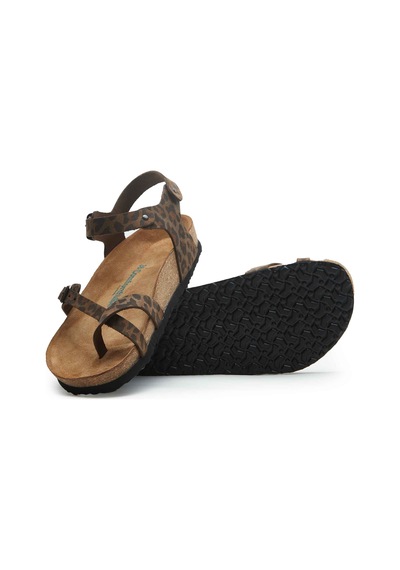 Comfortfusse Gabriella - Kadın Ortopedik Hakiki Deri Sandalet Leopar Baskılı Deri