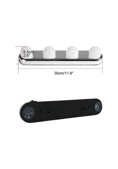 Taşınabilir Güçlü Vantuzlu & Duvar Sabitlemeli Pilli Makyaj Lambası 4 Ampüllü Led Makeup Işığı Gri
