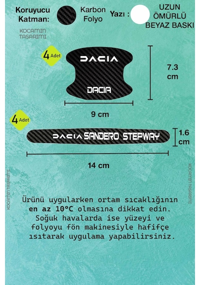Dacia Sandero Stepway Karbon Desenli Kapı İçi Kolları Koruma Folyo Seti Sandero Stepway Serisine Özel Üretim 8 Parça Takım