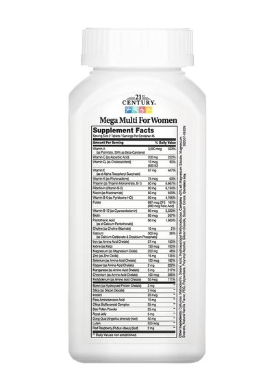 21st Century Mega Multi Vitamin For Women B1+molybdenum+boron+inositol 90 Tablet Bayanlara Özel
