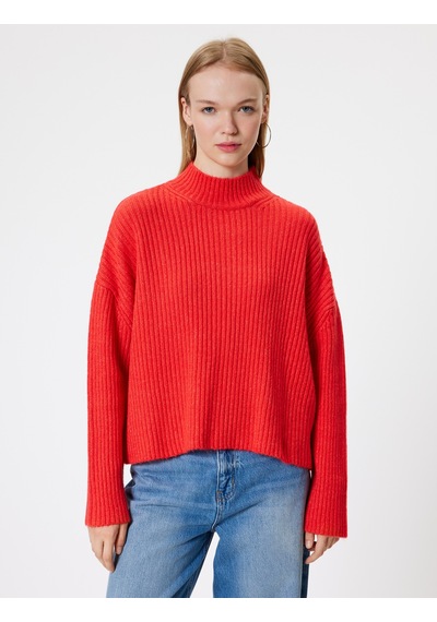 Koton Oversize Triko Kazak Dik Yaka Dokulu Uzun Kollu Pembe 5wal90022ht GÜL