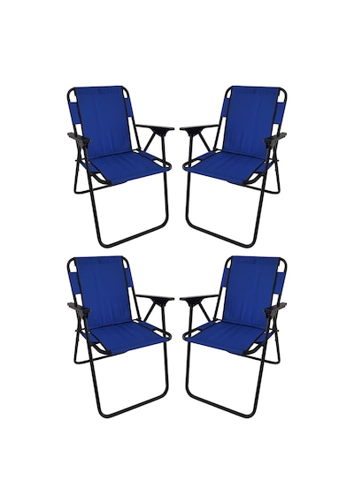Bofigo 60X80 Çam Desenli Katlanır Masa + 4 Adet Katlanır Sandalye Kamp Seti Bahçe Takımı Mavi