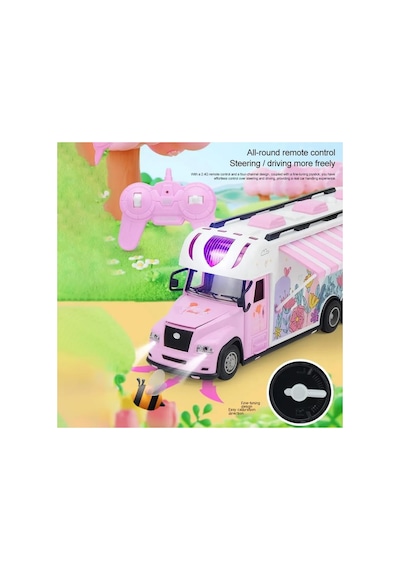 Uzaktan Kumandalı 3d Disko Işıklı 40 Parça Aksesuarlı Pembe Karavan Full Fonksiyon Oyuncak 38 Cm. Pembe