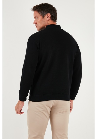Buratti Pamuklu Relaxed Fit Yarım Fermuarlı Sıfır Yaka Örme Erkek Sweat 5901076 Siyah