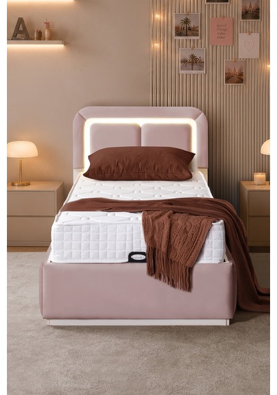Demonte Baza Seti, Nox Ledli Tek Kişilik Baza Başlık Seti - İkili Set, Pembe - 100x200 Cm 100 x 200