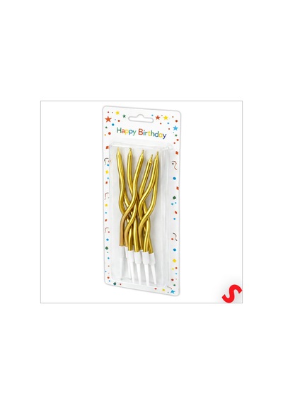 Altın Metalik Krom Renkli Spiral Pasta Mumu 14 Cm - 6 Adet