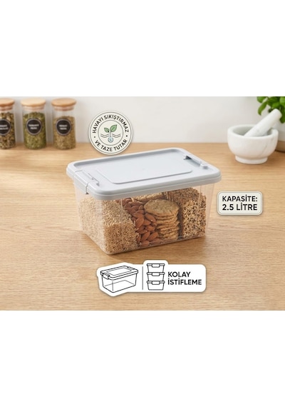 Kilitli Şeffaf Saklama Kabı & Çok Amaçlı Düzenleyici Organizer Kutu 2.5 Litre