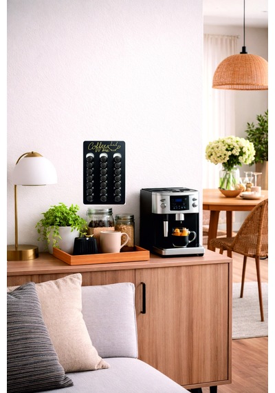 Kapsül Kahve Tutucu Stand Coffee Time Yazılı Mdf Duvar Organizer 21 Kapsül Kapasite Diğer