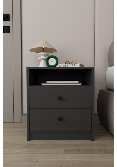 Modern 2 Çekmeceli Komodin Şifonyer %100 Mdf Çok Amaçlı Organizer Kmd04 Antrasit