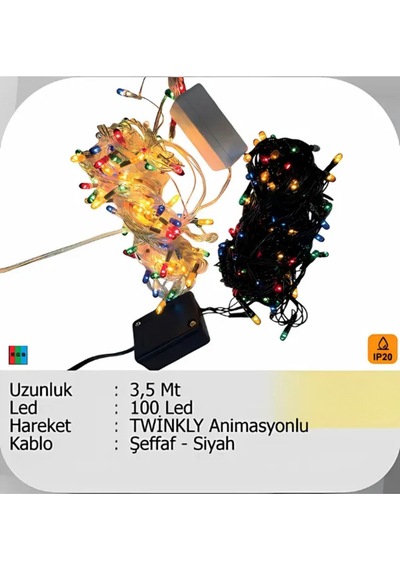 Elektrikhouse Led Peri Işığı 100 Led - Twinkly Animasyonlu 3,5 Metre Çok Renkli