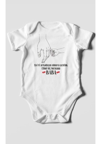 Babaya Özel Baskılı Bebek Zıbını Çıtçıtlı Body 8 Renk %100 Pamuk Kısa Kol Beyaz