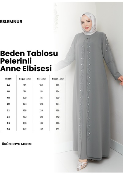 Eslemnur Büyük Beden Tam Boy Pelerinli Anne Elbisesi Mor