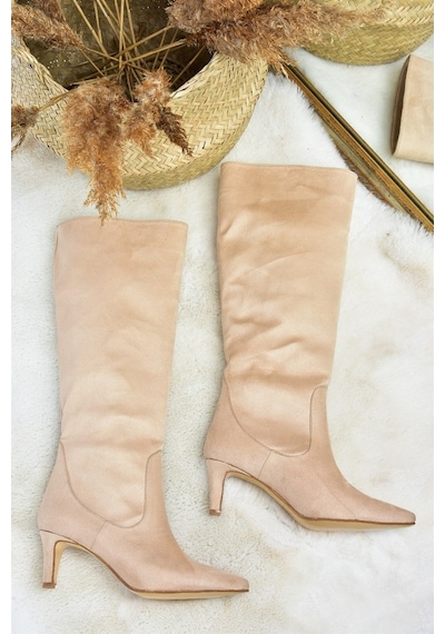 Fox Shoes Ten Süet Kısa Topuklu Kadın Çizme L882870402