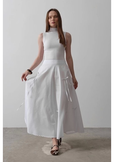 Defymoda Fiyonk Kloş Etek - Beyaz Beyaz