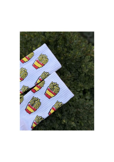 Lousocks Unisex Patates Kızartması Desenli Beyaz Tenis Çorap