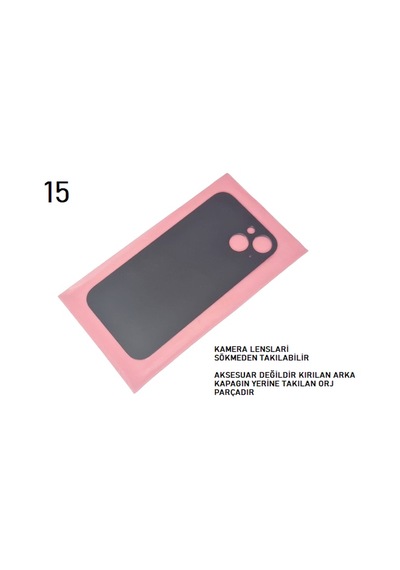 Tkgz - Apple Uyumlu iPhone 15 Arka Pil Batarya Kapağı - Cam Kapak Geniş Lens Deliği - Siyah Çok Renkli