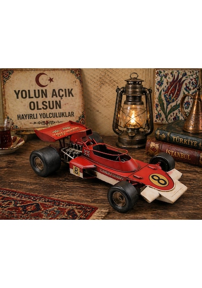 Dekoratif Metal Kırmızı Yarış Arabası Modeli Retro Tasarım, 33 Cm 9x33 Cm