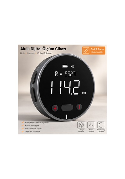Dijital Mesafe Ölçüm Tekerleği Lcd Ekranlı Şarjlı Hassas Ölçer 0-99.9m