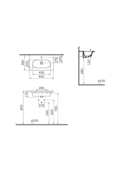 VitrA Zentrum 7790B003-0001 Etajerli Lavabo, 60 x 38 CM Beyaz
