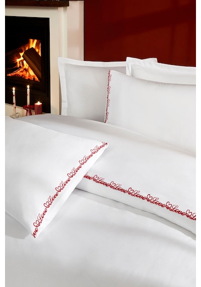 Özdilek Love Way Çift Kişilik Nakışlı Saten Nevresim Takımı Beyaz