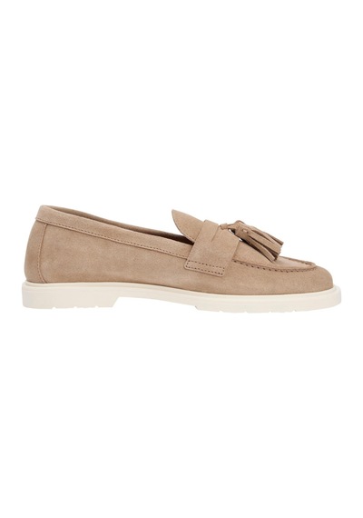 Tommy Hilfiger Hafif Süet Kadın Püsküllü Bej Loafer-13200 Sandalwood