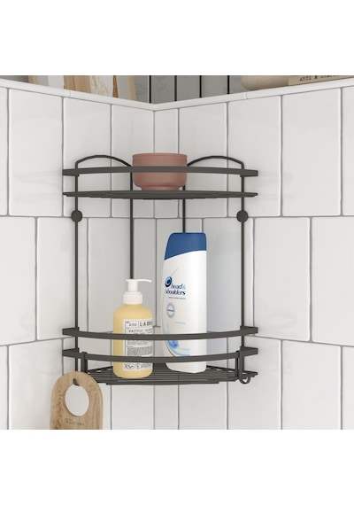 Teknotel Iki Katlı Kancalı Banyo Rafı Mat Siyah Lm008H Çok Renkli