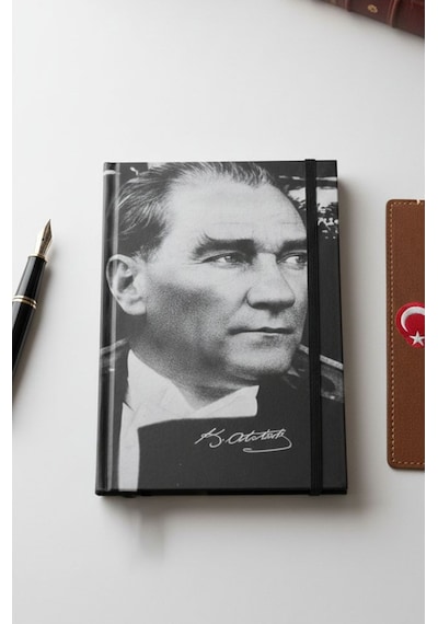 Atatürk Tarihsiz Ajanda Kuşe Kapak 1 Adet Atatürk Modalist Çizgili Defter Lastikli 14x20 Cm Günlük Planlayıcı Ajanda Beyaz
