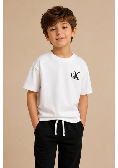 Eray Alp Kids Erkek Çocuk Baskılı Beyaz Tişört Siyah Eşofman Takımı Günlük Rahat Kombin