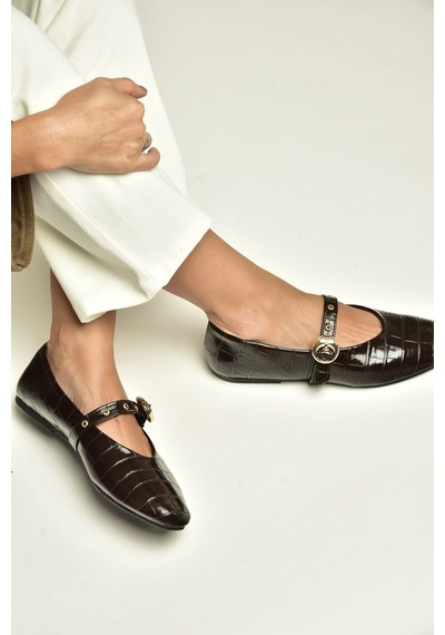 Fox Shoes Z920350011 Kahverengi Kroko Basklı Kadın Babet