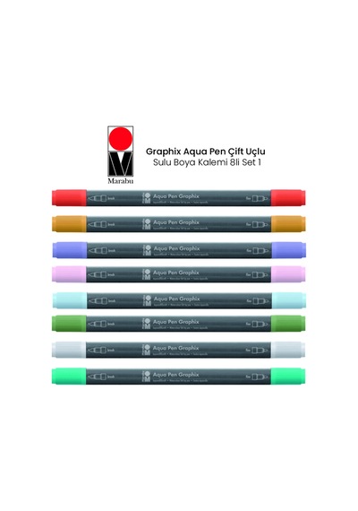 Marabu Graphix Aqua Pen Çift Uçlu Sulu Boya Kalemi 8Li Set 1