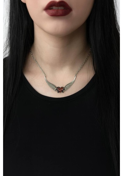 Kartal Kanatlı Gotik Kırmızı Kalp Kolye Unisex 60 Cm Zincirli Özel Tasarım Çok renkli