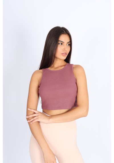 Soft&Basic Kadın Rose Basic Halter Yaka Esnek Biyeli Kaşkorse Kumaş Crop Top Body Atlet Rose