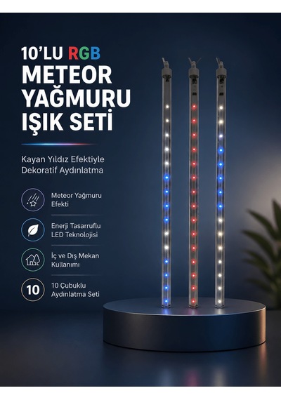 Dekoratif Rgb Led Işık Çubuğu Seti 10 Adet Çubuk Kayan Yıldız Efe