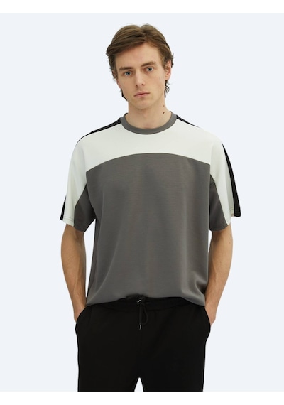Kip Antrasit Düz Bisiklet Yaka T-shirt Antrasit