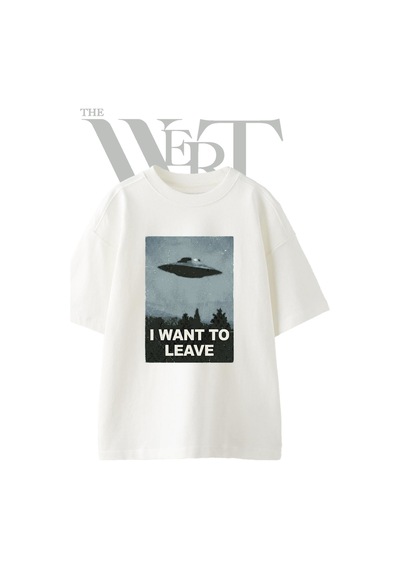 Thewert Ufo I Want To Leave Tasarım Baskılı Ünisex Beyaz Oversize T-shirt