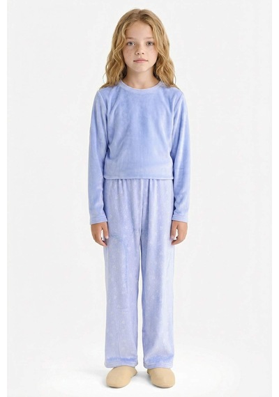 Defacto Pijama Takımı Polar Uzun Kollu Üst Uzun Alt Kız Çocuk D1068a825wnbe250 Mavi-be250