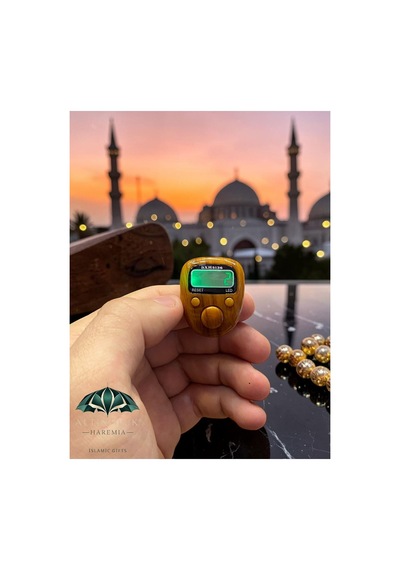 Ahşap Desenli Mini Led Li Zikirmatik Dijital Tesbih Sayacı Turuncu Çok Renkli