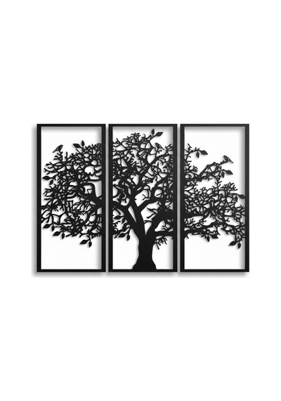 3 Panel Aile Ağacı Metal Duvar Dekoru, Siyah, 76x51cm Diğer