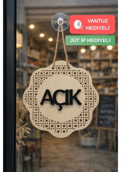 Hazeran Rattan Desenli Modern Açık/kapalı Tabelası - Akçaağaç