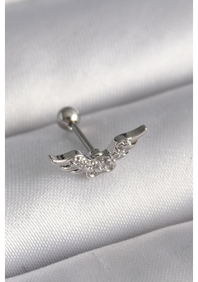 Gümüş Renk Zirkon Taşlı Kanat Model Tragus Piercing 316l Çelik Çok Renkli