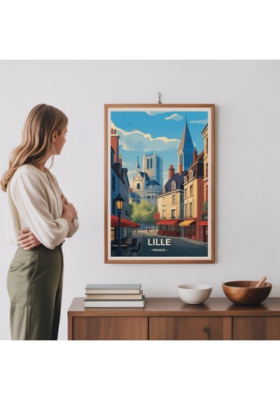 Lille Fransa Seyahat Posteri Vintage Tarzı Fransız Şehir Duvar Sanatı