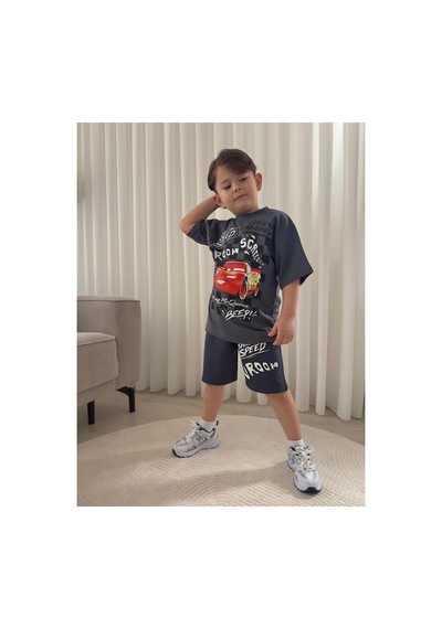 Jeliboomkidswear Erkek Çoçuk Şortlu Kısa Kollu 2 Li Takım Koyu Gri- Füme