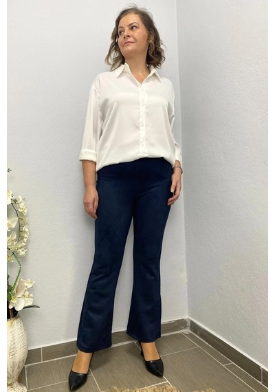Mia Butik Kadın Lacivert Süet İspanyol Paça Özel Seri Pantolon Lacivert
