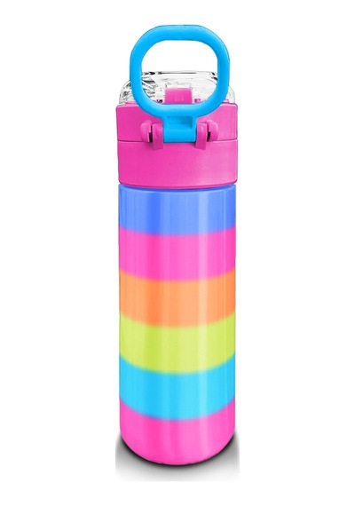 Coral High Kids Renkli Çizgili Pipetli Ve Direk İçimli Paslanmaz Çelik Termos 500 Ml 31986 Pastel Pembe