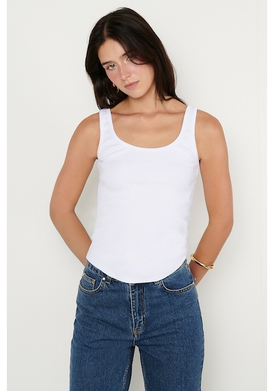 AC&Co / Altınyıldız Classics Kadın Beyaz Pamuklu Kaşkorse Yumuşak Dokulu Slim Fit Dar Kesim Bisiklet Yaka Esnek Body