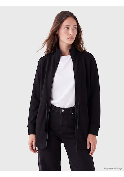 Lcw Modest Siyah Soft Touch Kadın Fermuarlı Sweatshirt