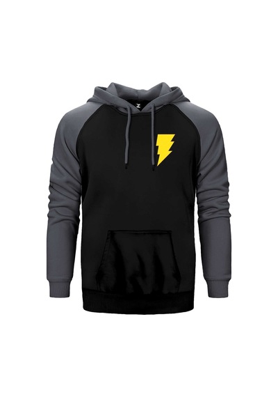 Black Adam Yellow Logo Gri Renk Reglan Kol Sweatshirt / Hoodie