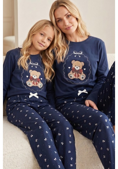 Siyah İnci Pamuklu Likralı Örme Pijama Takım26241164 Lacivert